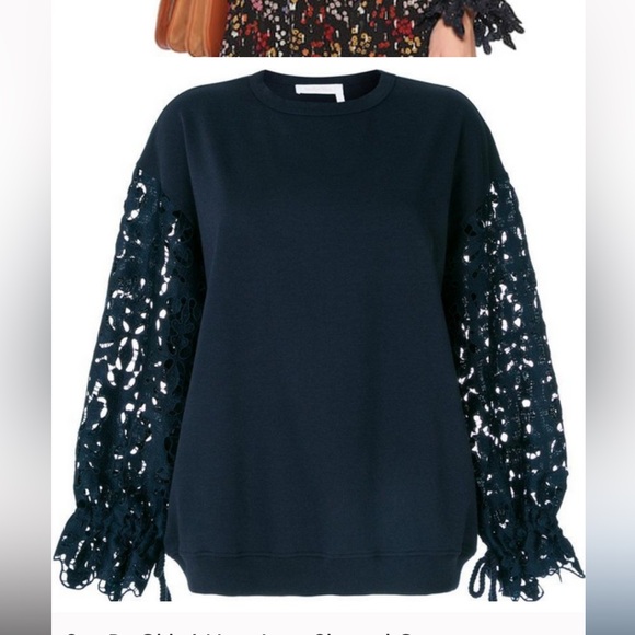 See By Chloe Navy Lace Sleeve Top - Picture 1 of 3